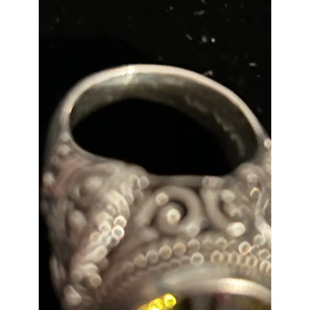 Sarda Sterling Silver 925 Filigree Peridot Statement Ring - Size 7
